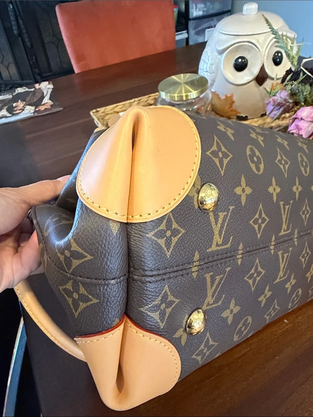 Louis Vuitton Brown Monogram Messenger Bag with Tan Accents and Gold Hardware